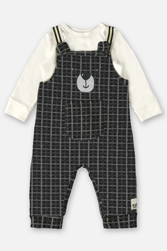 Conjunto jardineira Jacquard e body suedine com preto Up Baby - comprar online
