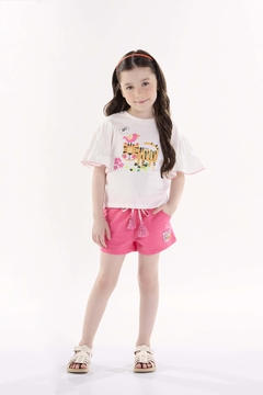 Conjunto blusa tigre com short moletom rosa Up Baby