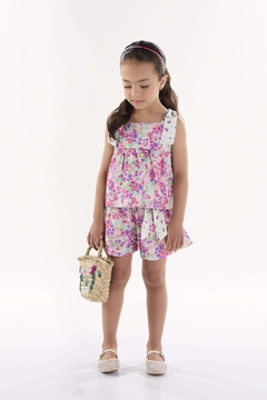 Conjunto bata e short em tricoline floral Up Baby