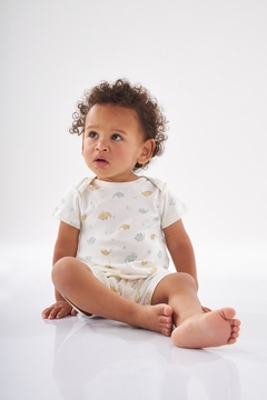 Macaquinho manga curta off white elefantes Up baby