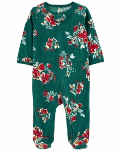 Macacão carters com pe e ziper fleece verde floral