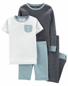 Pijama carters 4 peças manga longa e manga curta dinos