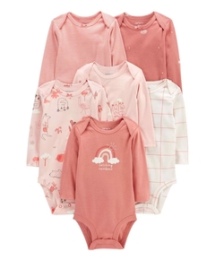Kit body manga longa Carters 6 unidades rosa