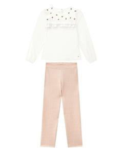 Conjunto batinha em tricoline e calça jacquard Pied de Poule Creme Somnii na internet