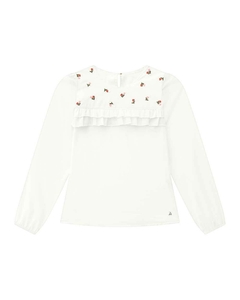 Conjunto batinha em tricoline e calça jacquard Pied de Poule Creme Somnii - Helena Magalhães