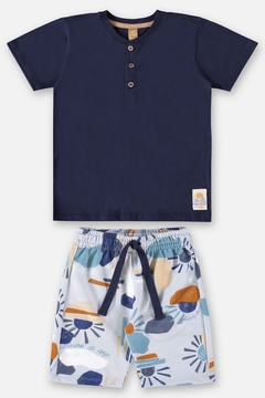 Conjunto camiseta com bermuda moletom horizonte azul Up Baby - comprar online