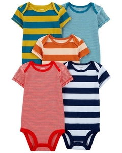Kit body Carters manga curta 5 peças listrado