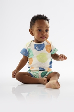 Macaquinho Up baby off white bolas com verde