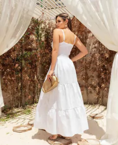 Vestido Decote Laço Liso Tricoline - comprar online