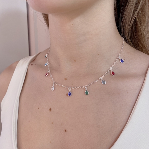 Choker Arco Íris Zircônias Penduradas