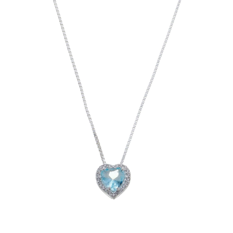 Colar Luxo Coração Cravejado com Zircônia Cristal e Azul