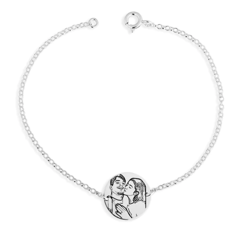 Pulseira de Prata Redonda Média Personalizável - Frente e Verso - comprar online