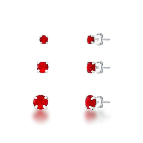 Trio de Brincos Zircônia Vermelho/Rosado