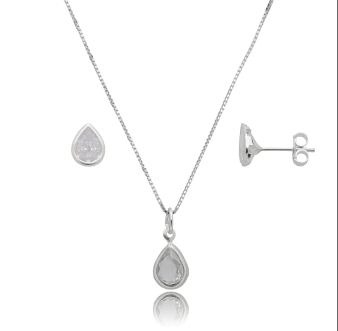 Conjunto Colar + Brinco Gota Cristal - comprar online