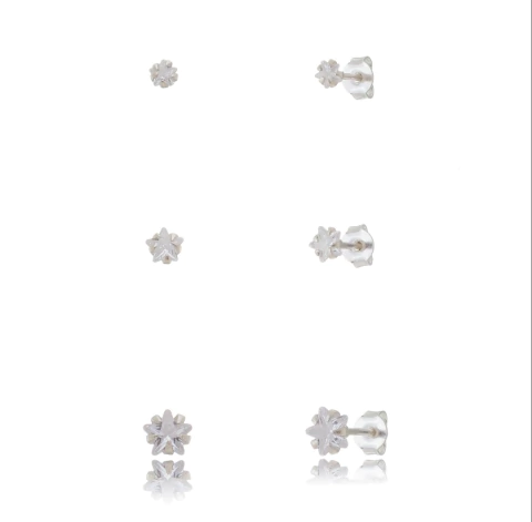 Trio de Brincos Estrelinha Zircônia Cristal - comprar online