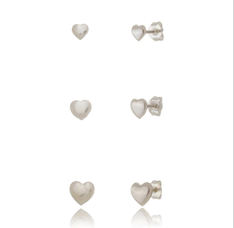 Trio de Brincos de Prata Corações Lisos - comprar online