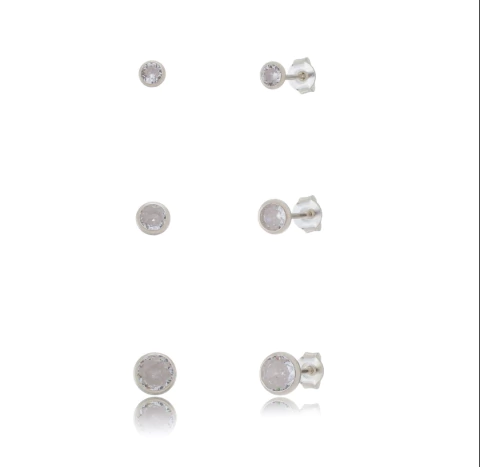 Trio de Brincos Acoplado Zircônia Cristal - comprar online