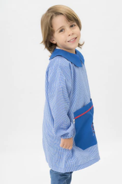 Guardapolvo Jardín Varon - Cuadrille Azul - Mangas Largas | Modelo Hombre Araña Baby - tienda online