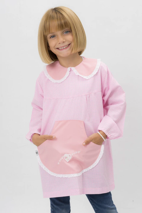 Guardapolvo Jardín Nena - Cuadrille Rosa - Mangas Largas | Modelo Corazón - comprar online