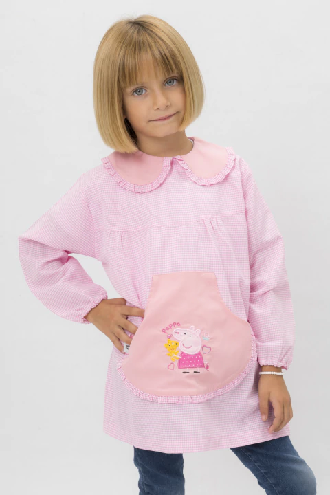 Guardapolvo Jardín Nena - Cuadrille Rosa - Mangas Largas | Modelo Peppa Pig - comprar online
