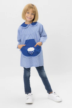 Imagen de Guardapolvo Jardín Nena - Cuadrille Azul - Mangas Largas | Modelo Nube