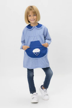 Guardapolvo Jardín Nena - Cuadrille Azul - Mangas Largas | Modelo Nube - tienda online