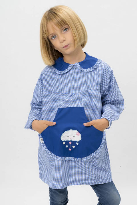 Guardapolvo Jardín Nena - Cuadrille Azul - Mangas Largas | Modelo Nube - comprar online