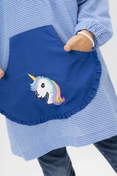 Guardapolvo Jardín Nena - Cuadrille Azul - Mangas Largas | Modelo Unicornio en internet