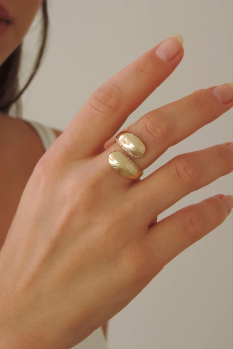 Anel Regulável Gota Duplo Fio Cravejado - comprar online