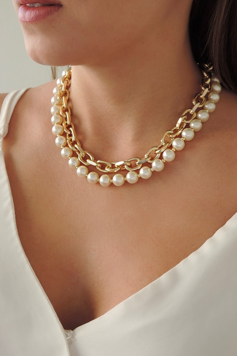 Chocker Dupla Corrente e Pérola - comprar online