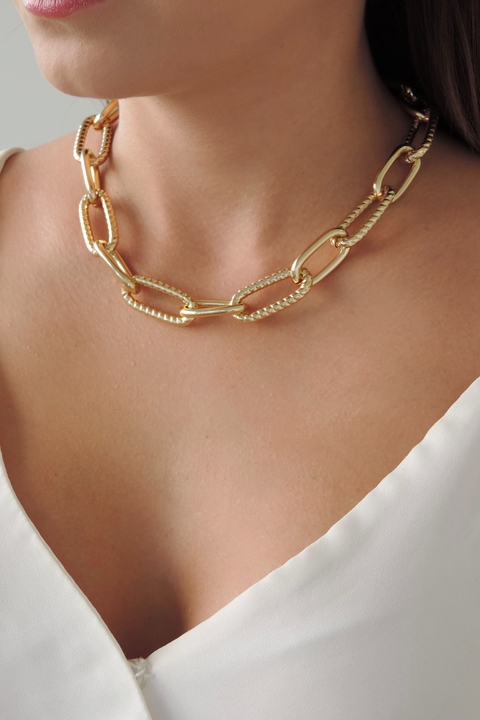 Chocker Corrente Elos Lisos Texturizados - comprar online