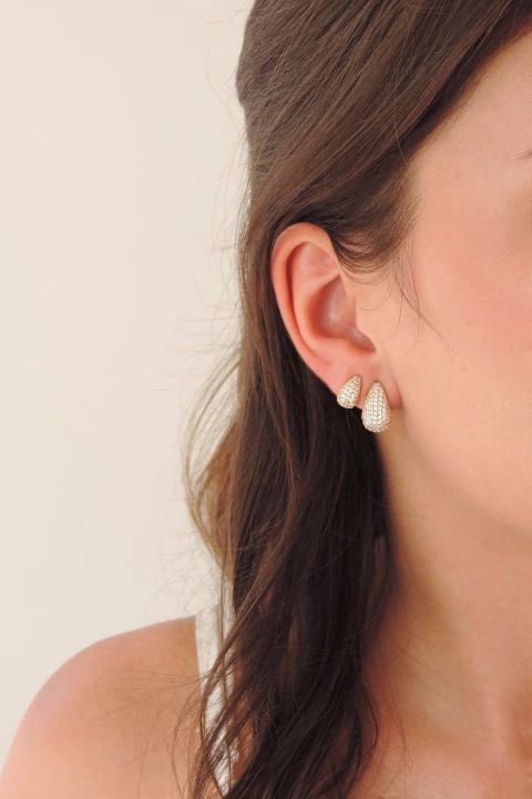 Trio de Brincos Gota Cravejados - comprar online