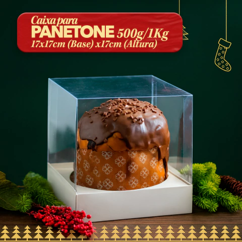 Caixa Panetone Vitrine - 17x17cm (Base) x17cm (Altura) - KIT 5 UNIDADES - comprar online