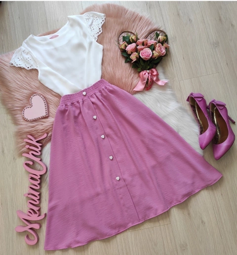 Saia Rosa Botões Coração