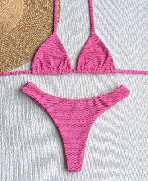 Biquini Cortininha + Calcinha Asa Semi Fio Rosa Barbie