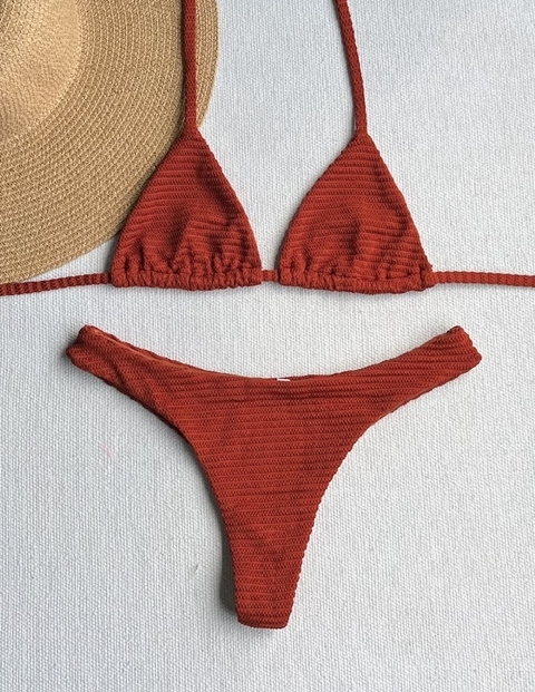 Biquini Cortininha + Calcinha Asa Semi Fio Terracota