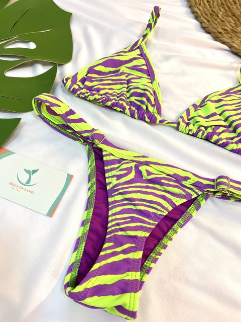 Biquini Fita Zebrinha Verde com Lilas