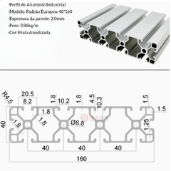Perfil Estrutural Alumínio Anodizado 40x160 Prata Canal 8