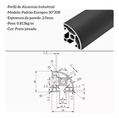 Perfil Alumínio Estrutural Abaulado 30x30r 2.0mm - Valor por Centímetro