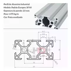 Perfil Estrutural Alumínio 30x60 2.0mm - Canal 8 - Valor por Centímetro