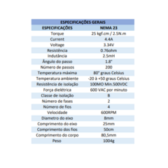 Motor de Passo 25Kgf NEMA 23 BIPOLAR 4 FIOS - comprar online