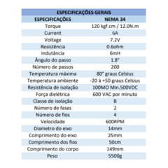 Motor de Passo 120kgf NEMA 34 BIPOLAR 4 FIOS - comprar online