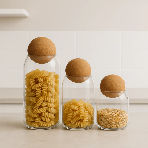 Set x 3 Frasco de vidrio con tapa de madera