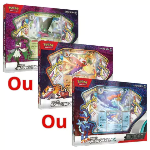 Box Pokémon Parceiros de Paldea: Meowscarada e/ou Skeledirge e/ou Quaquaval