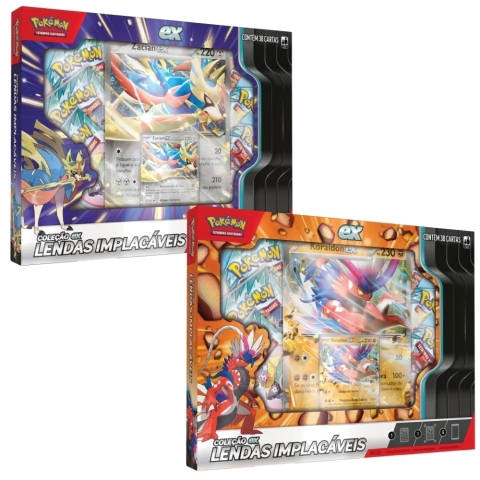 BOX POKÉMON COLEÇÃO LENDAS IMPLACÁVEIS ZACIAN KORAIDON EX COPAG TCG RIVAIS PREDESTINADOS CARTA JUMBO - comprar online