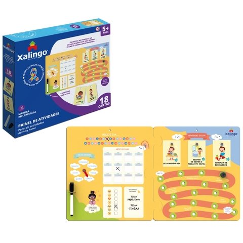 PAINEL DE ATIVIDADES II 18 CARTAS XALINGO QUADRO MADEIRA REFLORESTADA HABILIDADE SOCIAL CRIANÇA FOCO