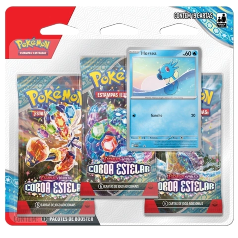 BLISTER TRIPLO POKÉMON COROA ESTELAR EV7 HORSEA OU PORYGON 2 ESCARLATE E VIOLETA COPAG 19 CARTAS TCG - comprar online