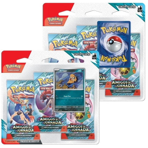 BLISTER TRIPLO SCRAGGY YANMA AMIGOS DE JORNADA EV9 COPAG POKÉMON TCG 3 BOOSTERS CARTAS TREINADORES