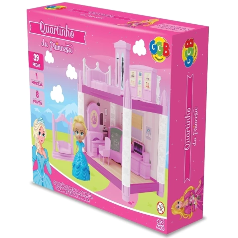 QUARTINHO DA PRINCESA GGB BRINQUEDOS 39 PEÇAS CÔMODO CASINHA MENINAS 8 MÓVEIS ADESIVO MONTAR BONECAS
