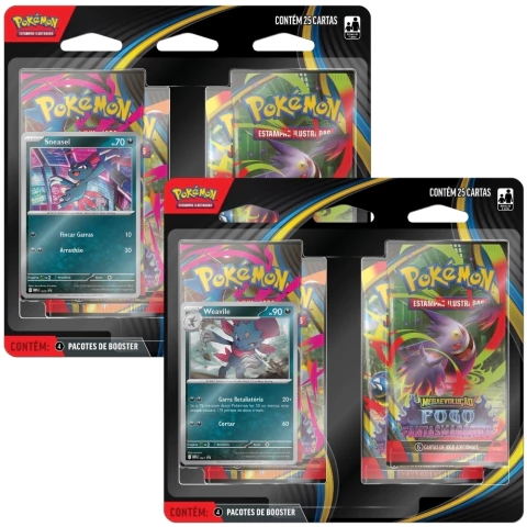 BLISTER QUÁDRUPLO MEGAEVOLUÇÃO FOGO FANTASMAGÓRICO ME02 COPAG POKÉMON TCG BOOSTER CARTAS MEGA PACK